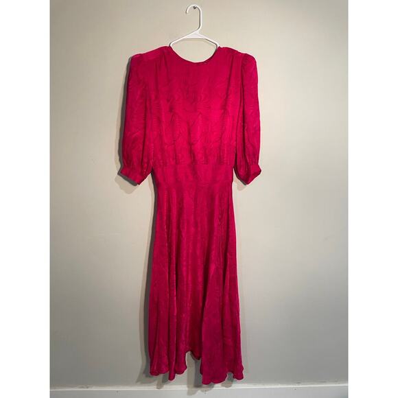 Vintage Argenti Hot Pink 100% Silk Midi Dress Size 8 - Picture 1 of 10